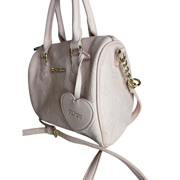 Juicy Couture Pink Embossed Leather Satchel With Heart Charm‎ & Chain Strap - Picture 3 of 11
